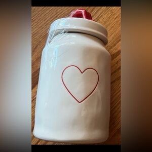 Rae Dunn White Jar cannister with Red Heart Design